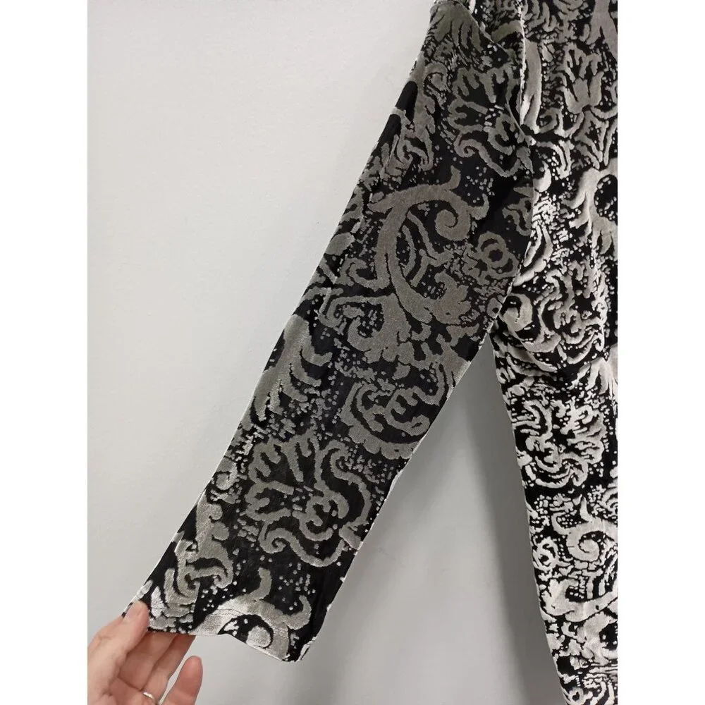 Ruby Rd Womens Top Large Petite Silver Black‎ Floral Burnout Velvet Whimsygoth - Picture 11 of 12